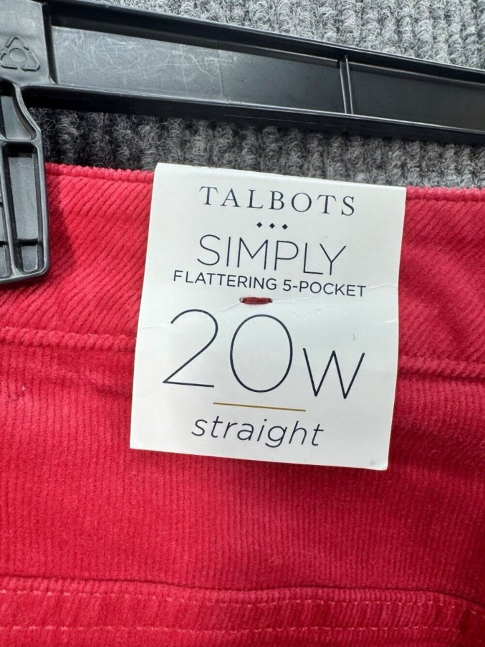 Talbots Pants 20W Simply Flattering 5 Pocket Corduroy Straight Red Slimming NEW - Picture 4 of 11